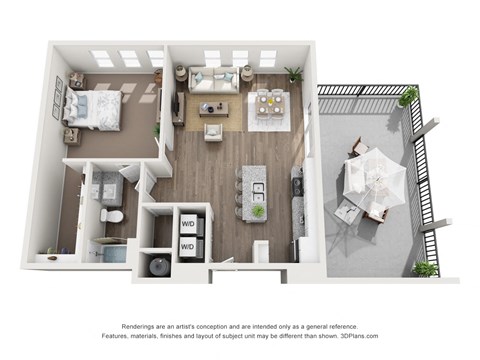 Floor plan for 1 bed, 1 bath, 976 sqft